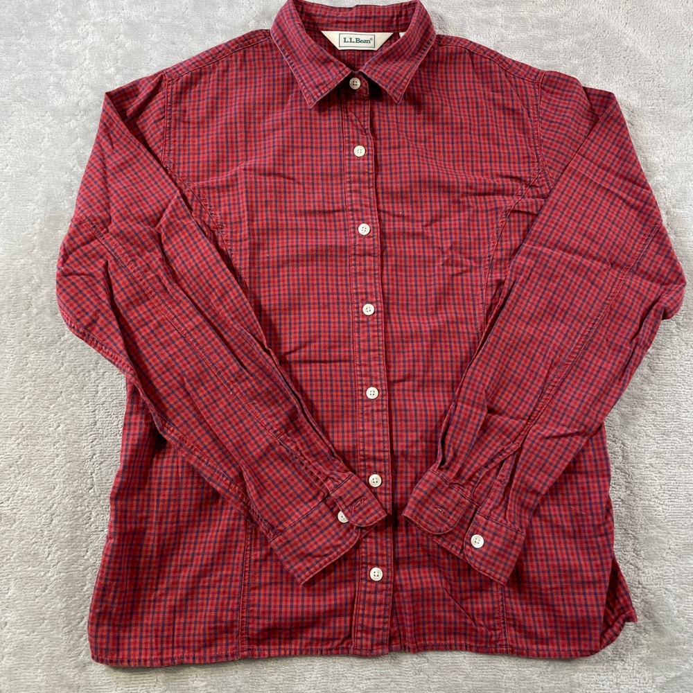 Vintage‎ LL Bean Shirt Womens 10 Medium Red Gingham Check Button Up Casual 90s